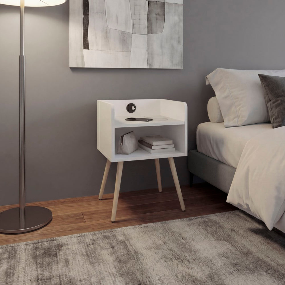 English Elm Didi Mid-Century Open Shelf Nightstand with Built-In USB Charging and Splayed Legs B070P514082