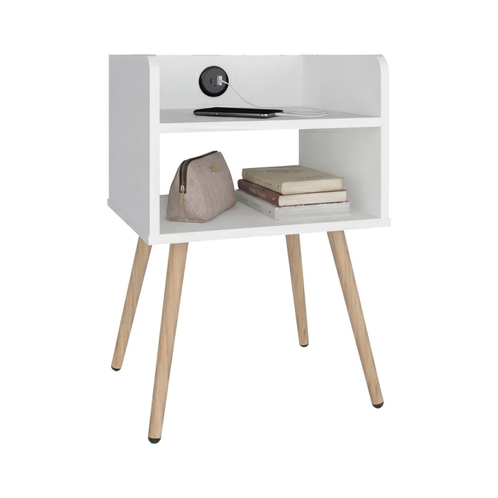 English Elm Didi Mid-Century Open Shelf Nightstand with Built-In USB Charging and Splayed Legs B070P514082