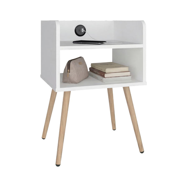 English Elm Didi Mid-Century Open Shelf Nightstand with Built-In USB Charging and Splayed Legs B070P514082
