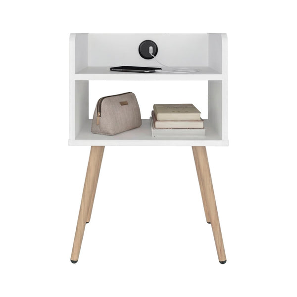 English Elm Didi Mid-Century Open Shelf Nightstand with Built-In USB Charging and Splayed Legs B070P514082