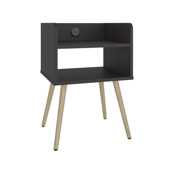 English Elm Didi Mid-Century Modern Nightstand with USB Charging Dual Open Shelves Splayed Legs B070P514083