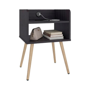 English Elm Didi Mid-Century Modern Nightstand with USB Charging Dual Open Shelves Splayed Legs B070P514083