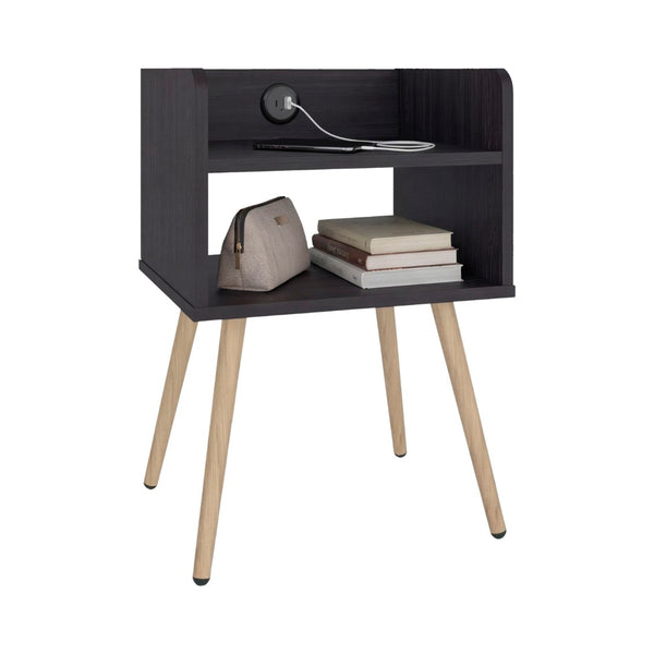English Elm Didi Mid-Century Modern Nightstand with USB Charging Dual Open Shelves Splayed Legs B070P514083