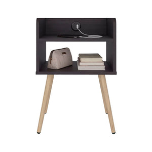 English Elm Didi Mid-Century Modern Nightstand with USB Charging Dual Open Shelves Splayed Legs B070P514083