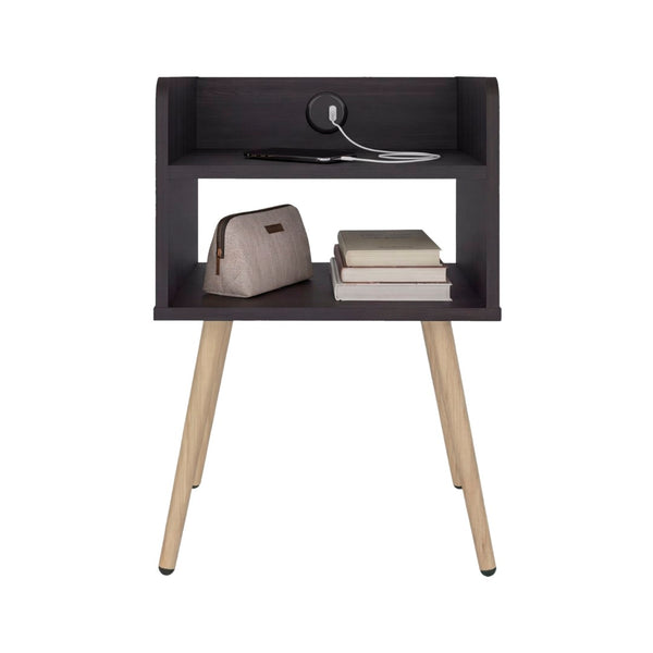 English Elm Didi Mid-Century Modern Nightstand with USB Charging Dual Open Shelves Splayed Legs B070P514083