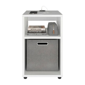 English Elm Mercer Lite Compact End Table with Built-in Usb Charging Hub and Open Storage Shelves White B070P514084