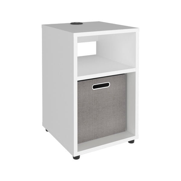 English Elm Mercer Lite Compact End Table with Built-in Usb Charging Hub and Open Storage Shelves White B070P514084