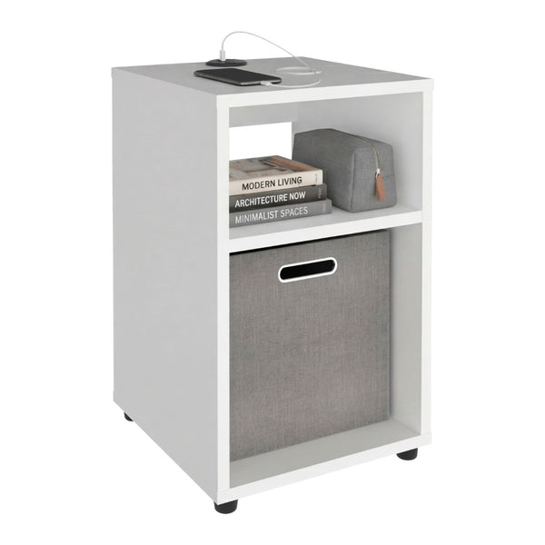 English Elm Mercer Lite Compact End Table with Built-in Usb Charging Hub and Open Storage Shelves White B070P514084