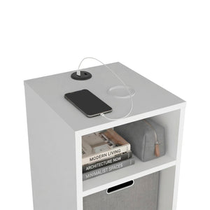 English Elm Mercer Lite Compact End Table with Built-in Usb Charging Hub and Open Storage Shelves White B070P514084