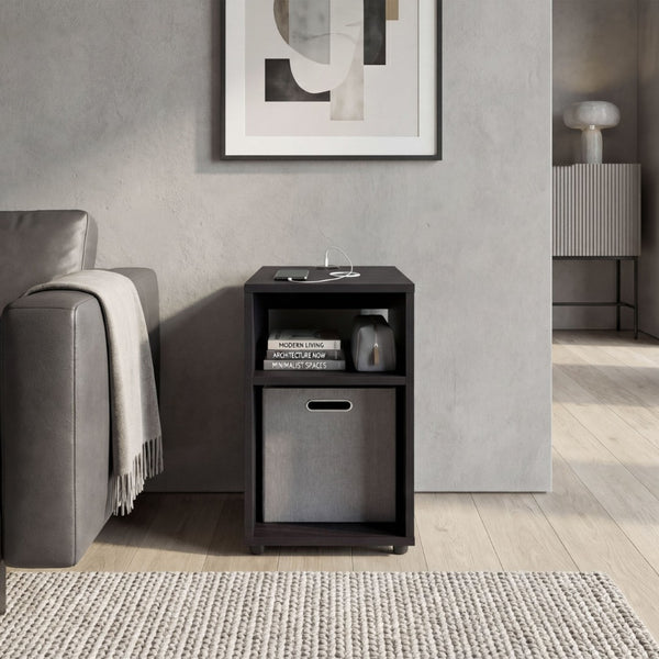 English Elm Mercer Lite Compact End Table with Built-in Usb Charging Hub and Open Storage Shelves Wenge B070P514085