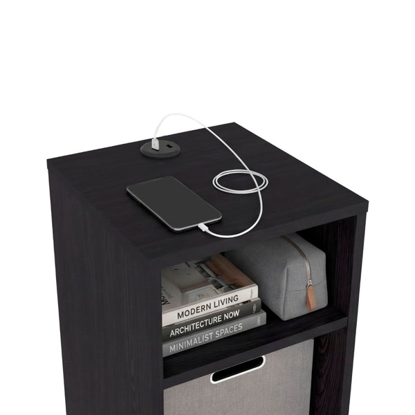 English Elm Mercer Lite Compact End Table with Built-in Usb Charging Hub and Open Storage Shelves Wenge B070P514085