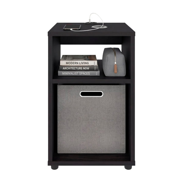English Elm Mercer Lite Compact End Table with Built-in Usb Charging Hub and Open Storage Shelves Wenge B070P514085