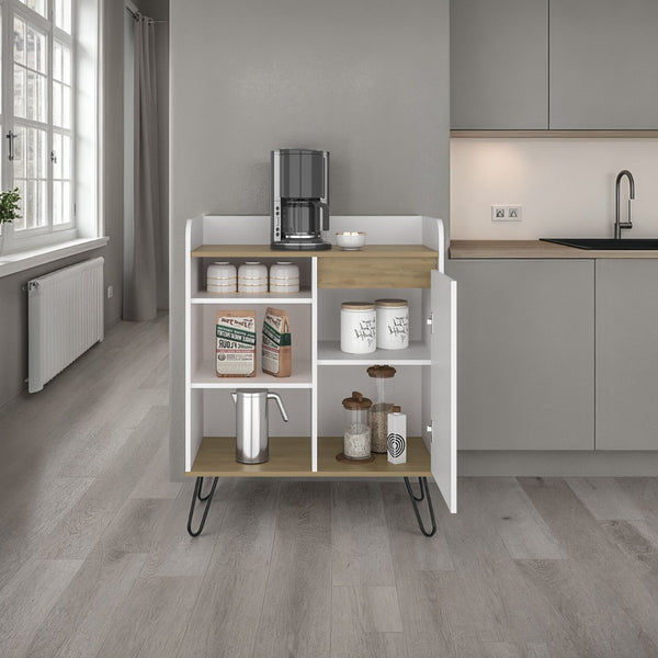 English Elm Carajillo Compact Coffee Station with Open Shelves and Cabinet for Kitchen or Dining B070P524544