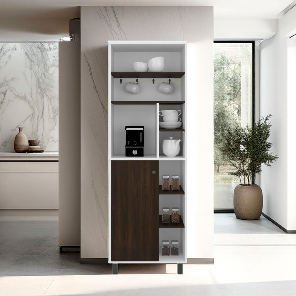 English Elm Carajillo Tall Freestanding Coffee Bar Cabinet with Eight Open Shelves and Closed Storage B070P524545