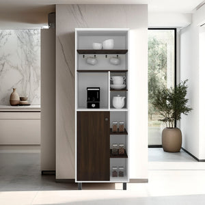 English Elm Carajillo Tall Freestanding Coffee Bar Cabinet with Eight Open Shelves and Closed Storage B070P524545