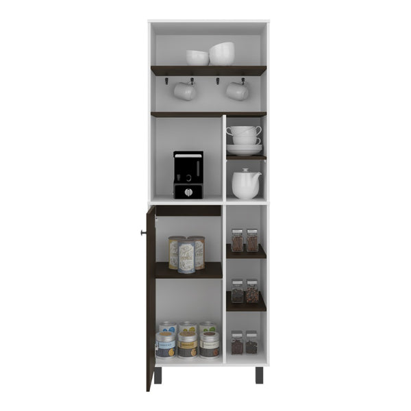 English Elm Carajillo Tall Freestanding Coffee Bar Cabinet with Eight Open Shelves and Closed Storage B070P524545