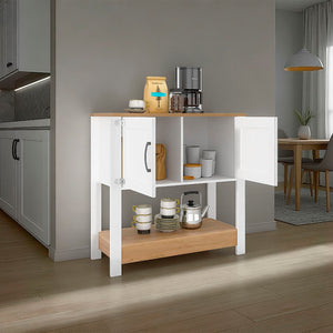 English Elm Carajillo Slim Contemporary Coffee Station with Open Shelf and Two Door Cabinet Storage B070P524546