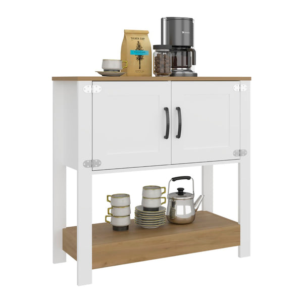 English Elm Carajillo Slim Contemporary Coffee Station with Open Shelf and Two Door Cabinet Storage B070P524546