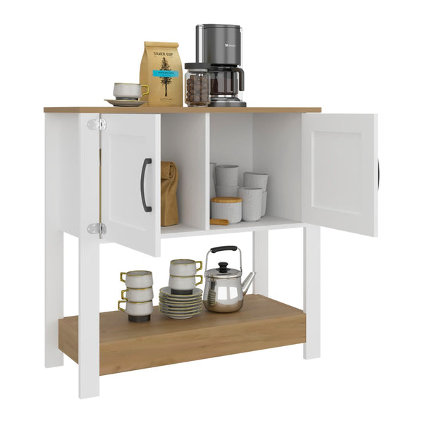 English Elm Carajillo Slim Contemporary Coffee Station with Open Shelf and Two Door Cabinet Storage B070P524546