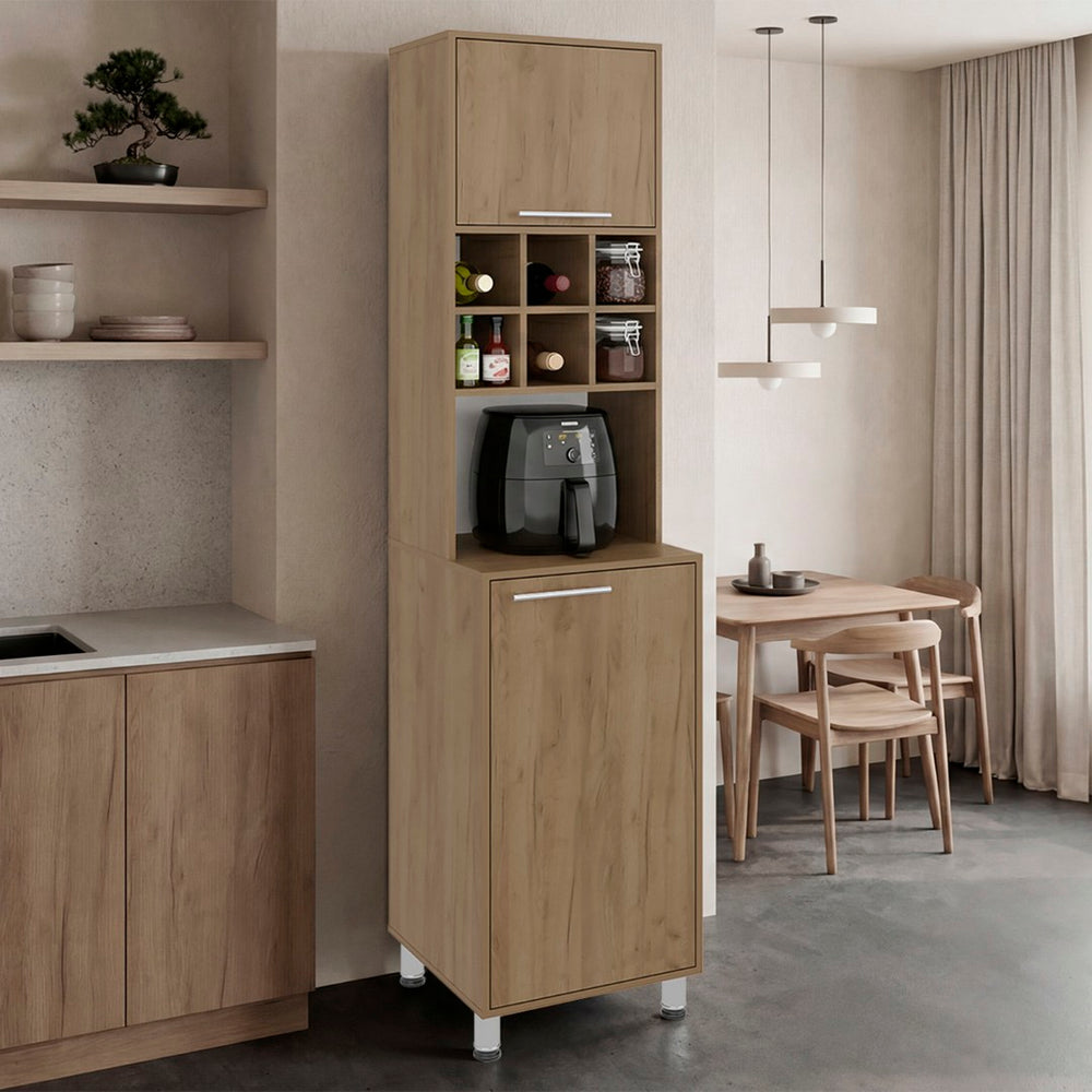 English Elm Attica Tall White Kitchen Pantry Cabinet with Open Cubbies and Four Enclosed Shelves Light Oak B070P524549