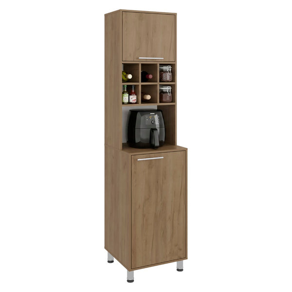 English Elm Attica Tall White Kitchen Pantry Cabinet with Open Cubbies and Four Enclosed Shelves Light Oak B070P524549