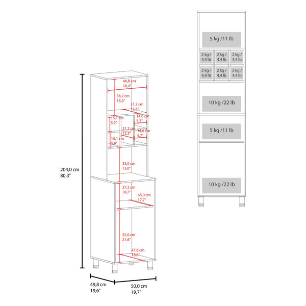 English Elm Attica Tall White Kitchen Pantry Cabinet with Open Cubbies and Four Enclosed Shelves Light Oak B070P524549