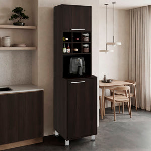 English Elm Attica Tall White Kitchen Pantry Cabinet with Open Cubbies and Four Enclosed Shelves Dark Brown - A B070P524550