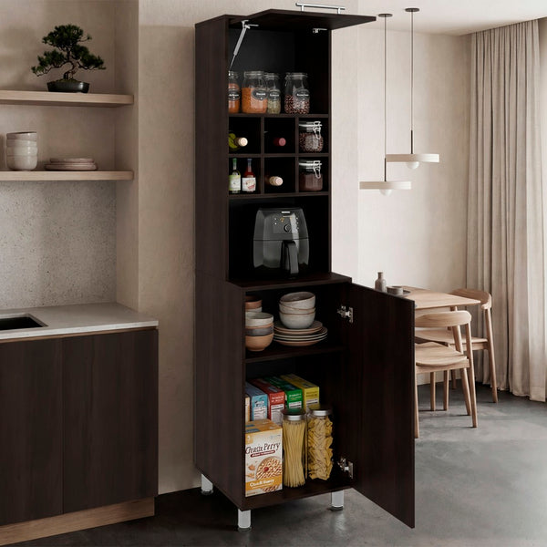 English Elm Attica Tall White Kitchen Pantry Cabinet with Open Cubbies and Four Enclosed Shelves Dark Brown - A B070P524550