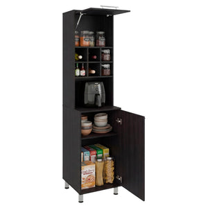 English Elm Attica Tall White Kitchen Pantry Cabinet with Open Cubbies and Four Enclosed Shelves Dark Brown - A B070P524550