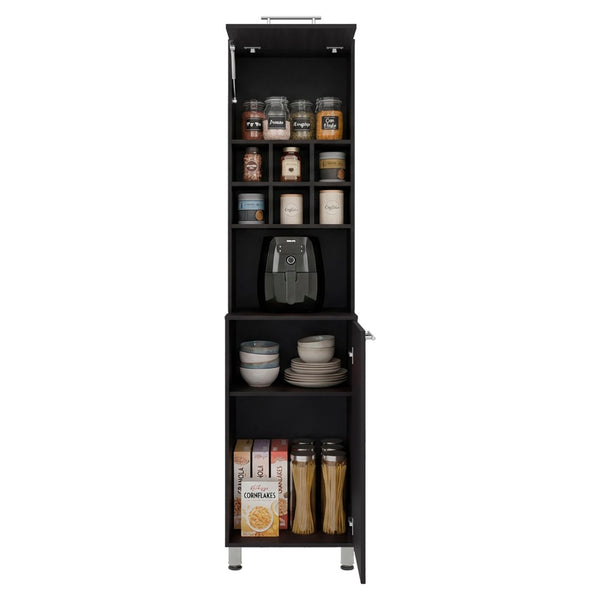 English Elm Attica Tall White Kitchen Pantry Cabinet with Open Cubbies and Four Enclosed Shelves Dark Brown - B B070P524551