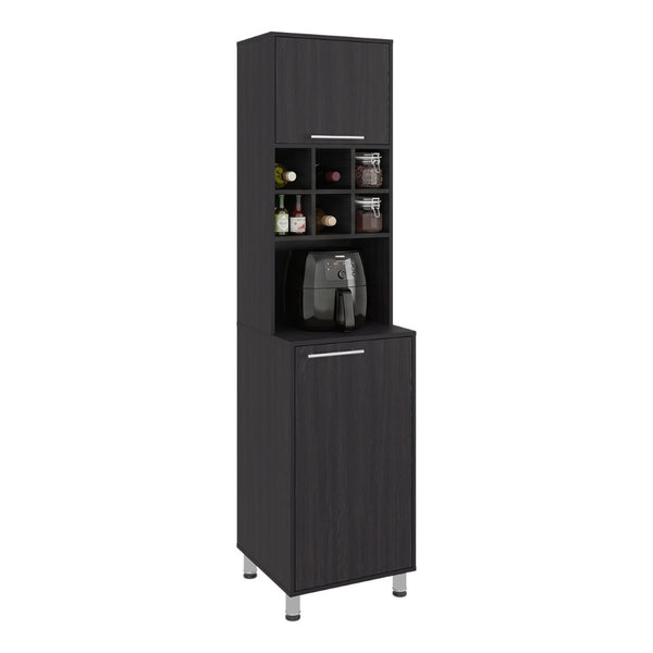 English Elm Attica Tall White Kitchen Pantry Cabinet with Open Cubbies and Four Enclosed Shelves Dark Brown - B B070P524551