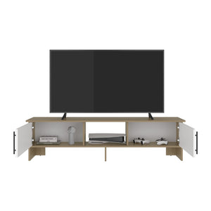 English Elm Dago Low Profile Media Console with Open Shelving Cabinet Doors and Raised Legs B070P524553