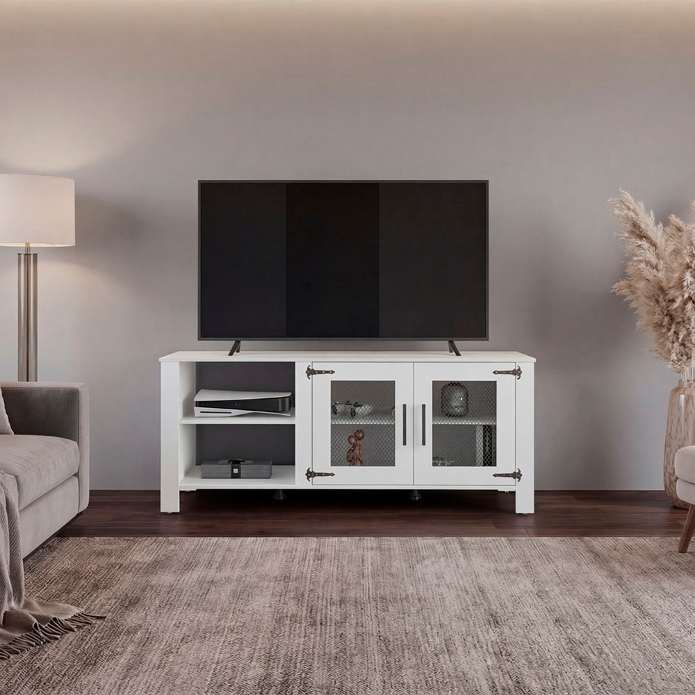 English Elm Freedom Modern Media Console with Open Shelves Raised Legs and Enclosed Cabinet Storage B070P524555