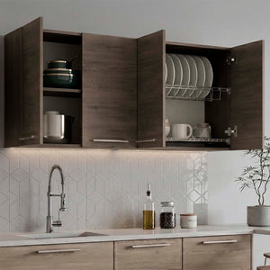 English Elm 120 Inch Wall Mounted Kitchen Cabinet with Dish Rack Pantry Laundry Room Storage Natural Wood Wash B070P543543