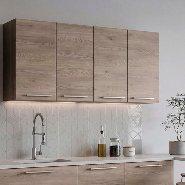 English Elm 120 Inch Wall Mounted Kitchen Cabinet with Dish Rack Pantry Laundry Room Storage Natural Wood Wash B070P543543