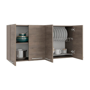 English Elm 120 Inch Wall Mounted Kitchen Cabinet with Dish Rack Pantry Laundry Room Storage Natural Wood Wash B070P543543