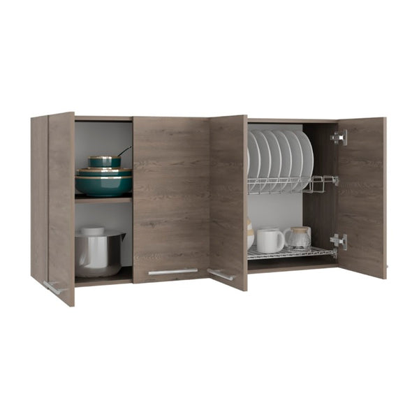 English Elm 120 Inch Wall Mounted Kitchen Cabinet with Dish Rack Pantry Laundry Room Storage Natural Wood Wash B070P543543
