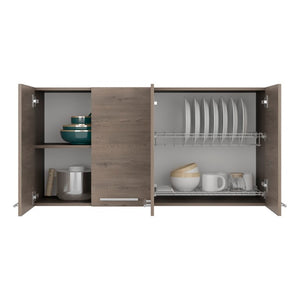 English Elm 120 Inch Wall Mounted Kitchen Cabinet with Dish Rack Pantry Laundry Room Storage Natural Wood Wash B070P543543