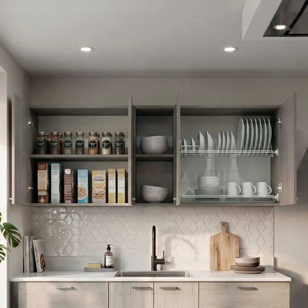 English Elm Portofino Wall Mounted Kitchen Cabinet with Dish Rack and Open Display Shelving Natural Wood Wash B070P543544