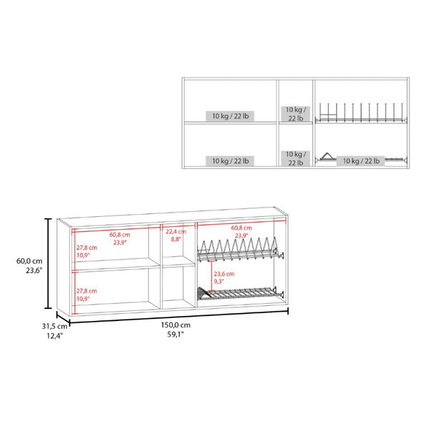 English Elm Portofino Wall Mounted Kitchen Cabinet with Dish Rack and Open Display Shelving Natural Wood Wash B070P543544