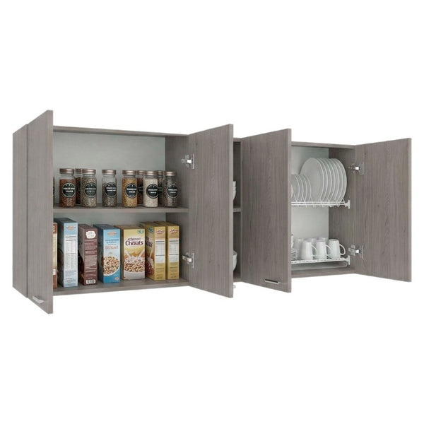 English Elm Portofino Wall Mounted Kitchen Cabinet with Dish Rack and Open Display Shelving Natural Wood Wash B070P543544