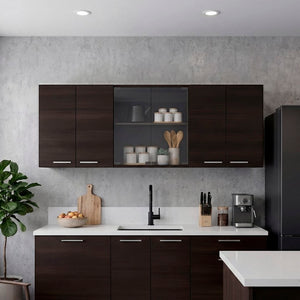 English Elm Superior Three Section Wall Cabinet with Glass Display Built in Dish Rack Kitchen Storage B070P543545