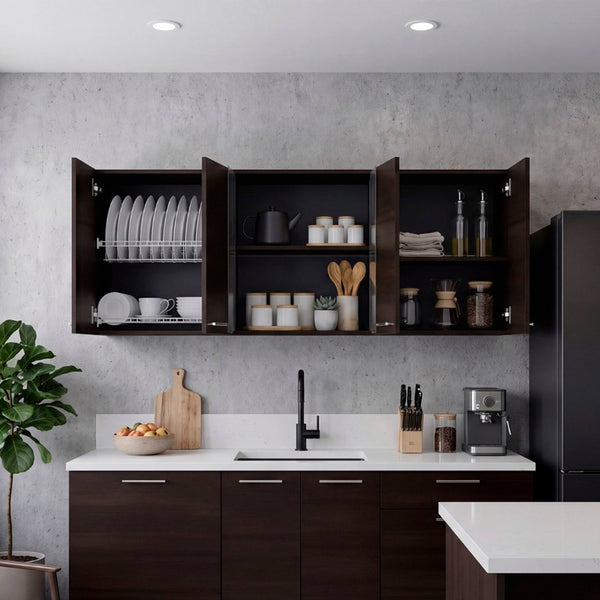 English Elm Superior Three Section Wall Cabinet with Glass Display Built in Dish Rack Kitchen Storage B070P543545