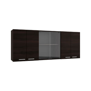 English Elm Superior Three Section Wall Cabinet with Glass Display Built in Dish Rack Kitchen Storage B070P543545