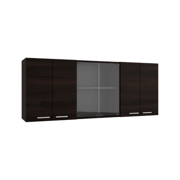 English Elm Superior Three Section Wall Cabinet with Glass Display Built in Dish Rack Kitchen Storage B070P543545
