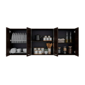 English Elm Superior Three Section Wall Cabinet with Glass Display Built in Dish Rack Kitchen Storage B070P543545
