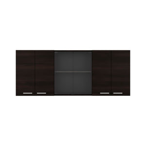 English Elm Superior Three Section Wall Cabinet with Glass Display Built in Dish Rack Kitchen Storage B070P543545
