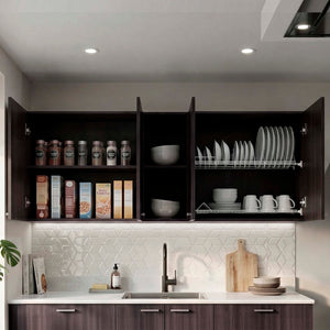 English Elm Portofino Wall Mounted Kitchen Cabinet with Dish Rack and Open Display Shelving Dark Walnut B070P543547