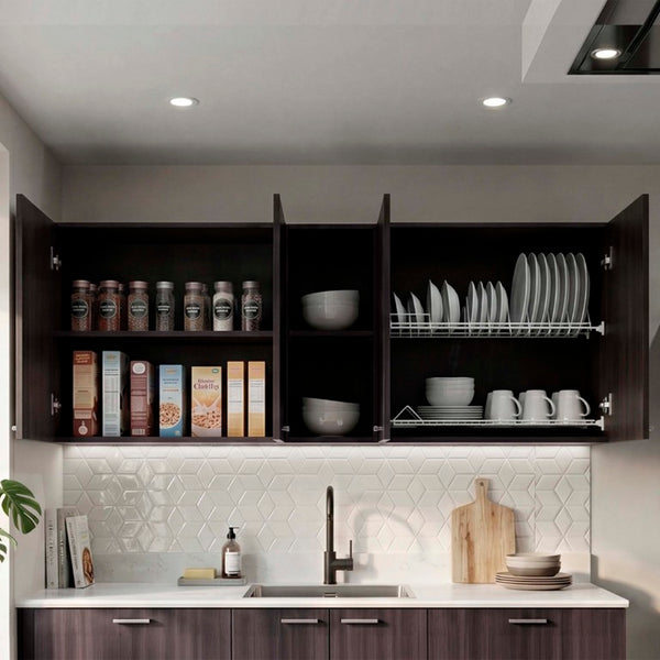 English Elm Portofino Wall Mounted Kitchen Cabinet with Dish Rack and Open Display Shelving Dark Walnut B070P543547