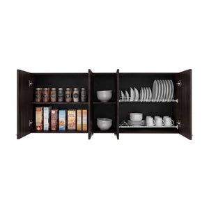 English Elm Portofino Wall Mounted Kitchen Cabinet with Dish Rack and Open Display Shelving Dark Walnut B070P543547